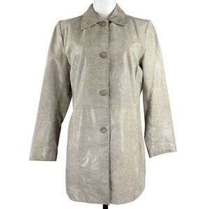 Colebrook & Co Womens Tan Snakeskin Button Front Genuine Leather Coat Size M